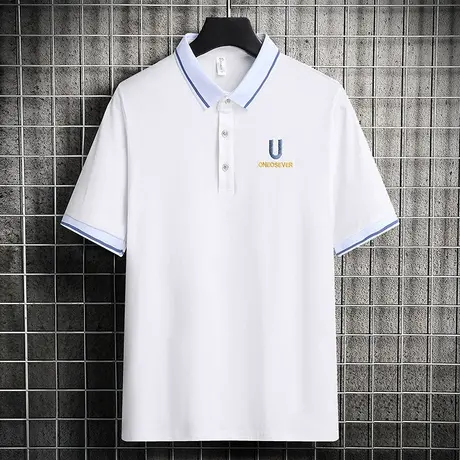 2023丅恤夏季新款棉感男士短袖t恤时尚修身翻领有带领男装polo衫图片