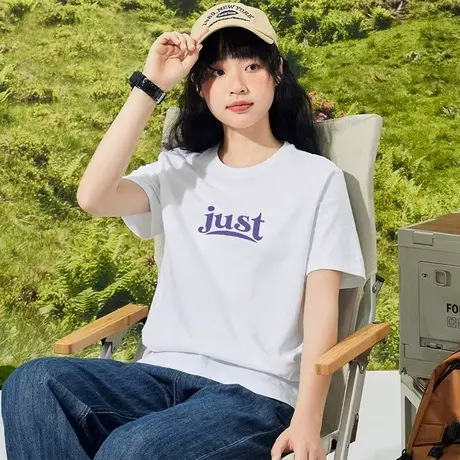 真维斯Z+ 夏季女款合身纯棉圆领短袖上衣街头休闲日常植绒印花T恤商品大图