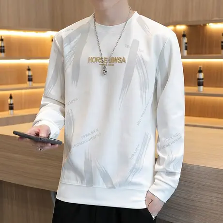 男士圆领卫衣春秋款宽松潮牌百搭男生薄款无帽秋季长袖t恤上衣服商品大图