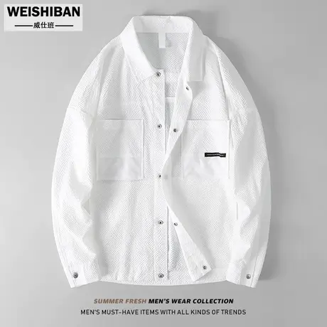 夏季新款泡泡纱时尚休闲超薄外套男潮流港风ins防晒服白色夹克男商品大图