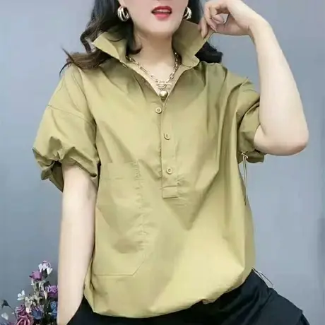 t恤女欧货2022夏季新款韩版休闲短袖衬衫设计感小众抽绳上衣薄款图片