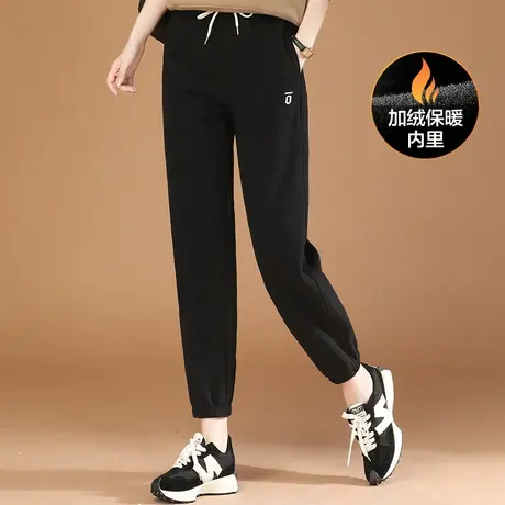 韩潮袭人松紧腰刺绣加绒运动束脚裤2023冬季新款显瘦休闲哈伦裤图片
