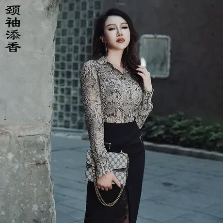 颈袖添香2024秋季新款印花别致气质时尚修身通勤女士衬衫商品大图