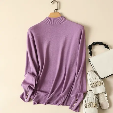 半高领毛衣打底衫女秋冬2023年新款内搭长袖上衣宽松洋气针织衫女商品大图