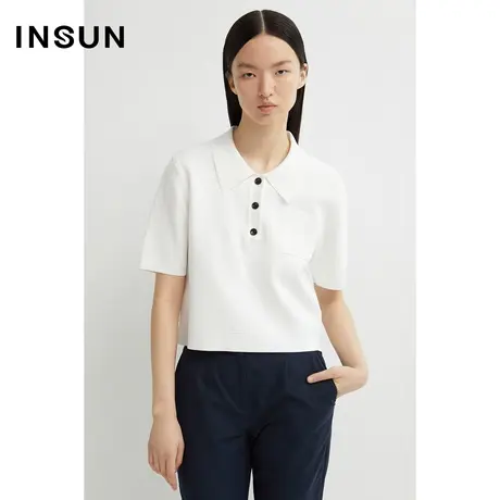 INSUN恩裳夏季百搭挺阔白色针织T恤商品大图