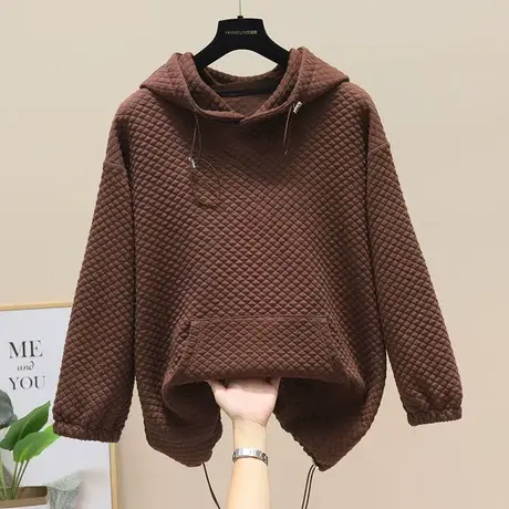 华夫格连帽卫衣女秋冬季宽松2023年新款设计感小众卫衣外套上衣潮图片