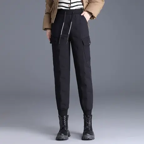 松紧腰羽绒裤高腰显瘦休闲裤韩版气质长裤女秋冬新款加绒加厚裤子图片