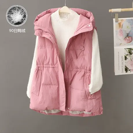 韩范羽绒马甲女装中长款秋冬外穿2023新款连帽白鸭绒坎肩马夹外套图片