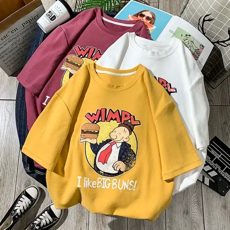 2023新款夏装纯棉T恤女短袖ins潮宽松大码黄色上衣服学生韩版百搭商品大图