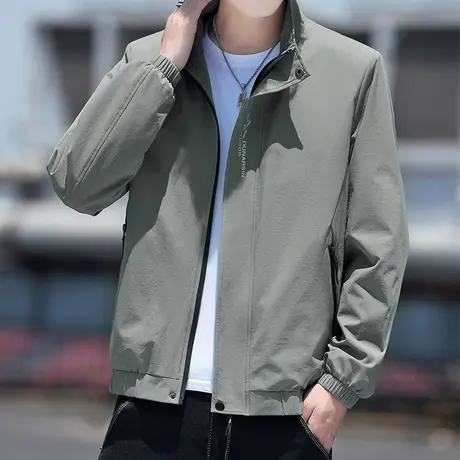 秋装薄款男士夹克外套立领2022新款上衣春秋季休闲飞行员冲锋风衣商品大图