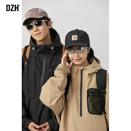 情侣冲锋衣男士外套秋季潮牌套头上衣2024新款机能风户外连帽夹克商品大图