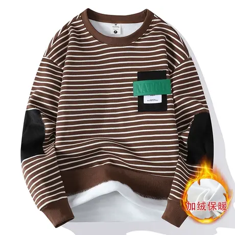 条纹卫衣男士2022秋冬季装新款打底衫潮牌圆领长袖加绒加厚上衣男商品大图