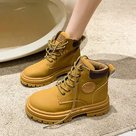 厚底马丁靴女夏季英伦风2024新款春秋靴子经典短靴百搭系带大黄靴图片