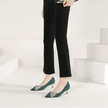 尖头水钻蝴蝶结高跟鞋女2024年春季新款性感细跟浅口百搭职业单鞋商品大图