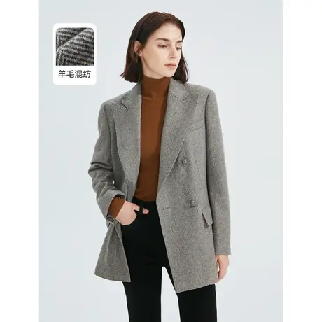 朗姿羊毛法式复古垫肩时尚通勤职业西服外套女秋冬奥莱西装高级感图片