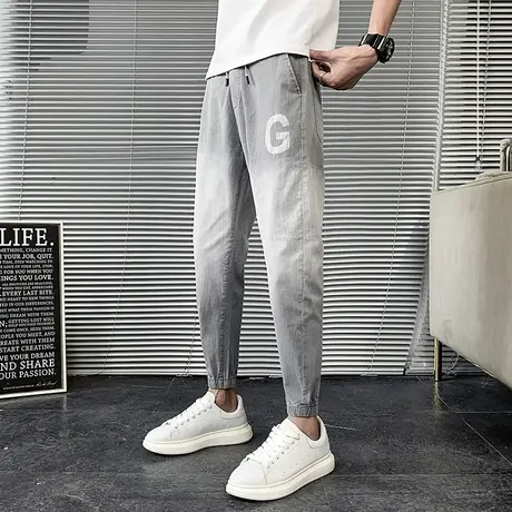 夏季男牛仔裤九分裤裤子宽松修身直筒潮牌休闲薄款弹力小脚束腿裤商品大图