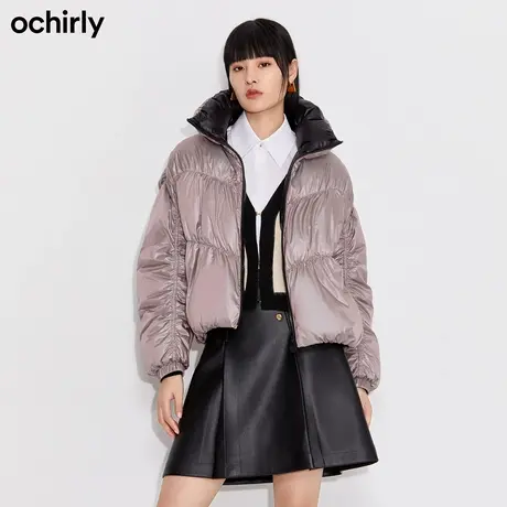 【呼呼严选专享】欧时力 保暖羽绒服外套秋冬新品橡筋收褶立领撞商品大图