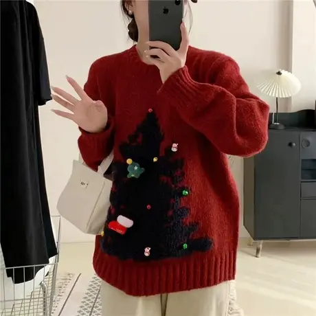 圣诞毛衣女款2023新款冬季爆款洋气时尚加厚宽松外穿内搭圆领上衣图片