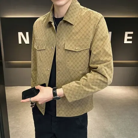 2023新款满印印花夹克男潮牌修身秋季休闲外套机车高级感男装上衣商品大图