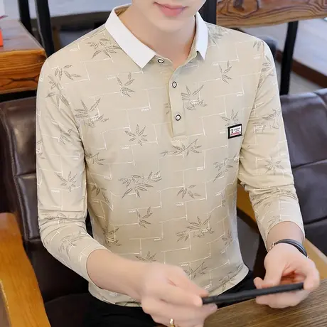 长袖男T恤秋季新款韩版修身翻领纯棉Polo衫男士青年学生打底衫潮商品大图