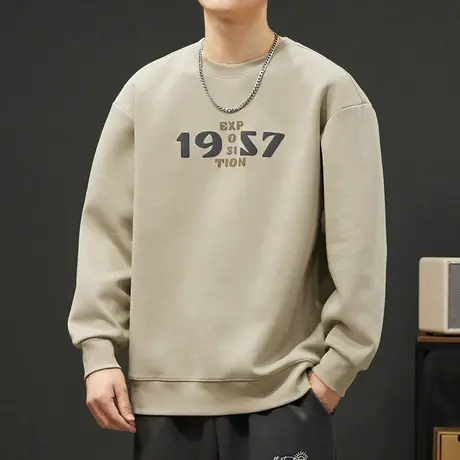 2024新款男装重磅美式潮牌圆领卫衣春季男士无帽长袖上衣服春秋款商品大图