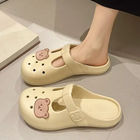 夏季包头凉拖鞋女2024新款潮下雨天外穿厚底防滑洞洞鞋平底沙滩鞋商品大图