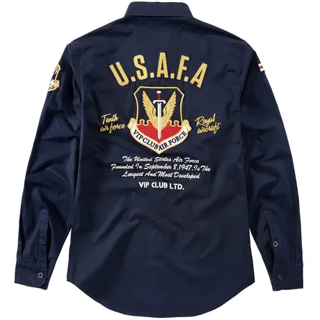 VIP衬衫男长袖韩版休闲衬衣大码刺绣工装外套潮牌春秋复古上衣服商品大图