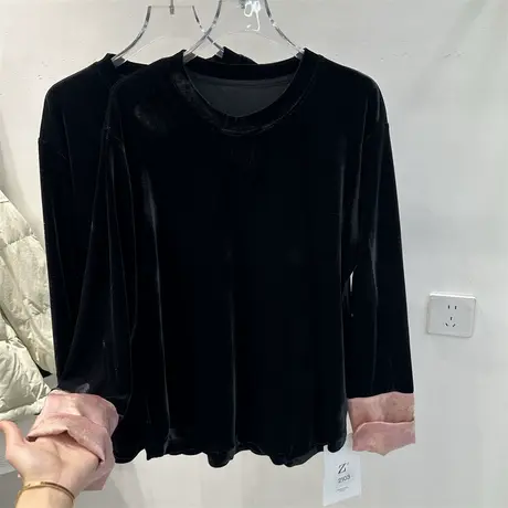 新中式国风刺绣撞色拼接丝绒衬衫女2024早春新款宽松内搭打底上衣商品大图