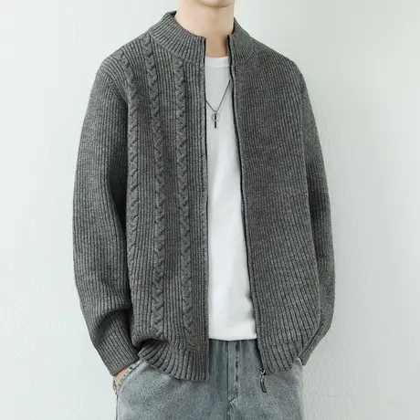 立领针织开衫夹克男春秋款韩版潮流外套男潮青少年拉链毛线衣褂子图片