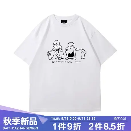 夏季趣味卡通情侣款短袖男女款纯棉休闲运动透气重磅新款上衣商品大图