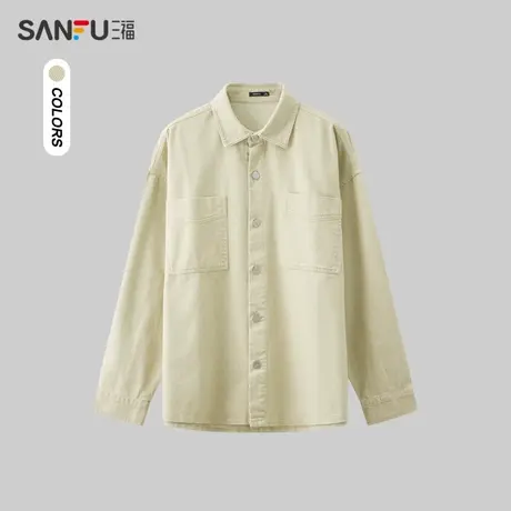 三福2024春季男士哥特字母长衬衫 潮流翻领宽松纯棉上衣482443商品大图