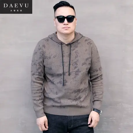 秋新款大号潮胖子加肥加大码男士长袖连帽毛衣帽衫针织衫商品大图