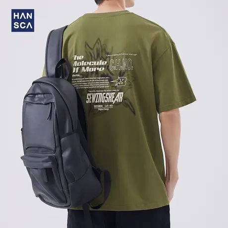 hansca 美式高街圆领短袖T恤男夏季新款潮牌水洗做旧宽松休闲上衣图片