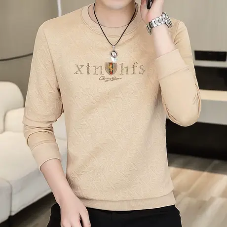 男士卫衣男士秋季新款潮流时尚提花体恤打底衫休闲百搭T恤上衣服图片