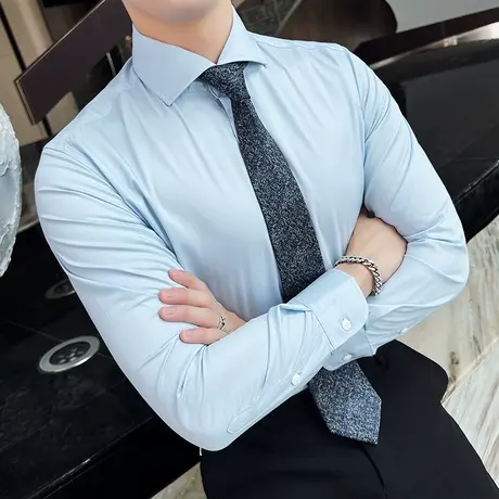 温莎领衬衫男长袖2024新款春夏商务通勤休闲痞帅简约一字领衬衣潮商品大图