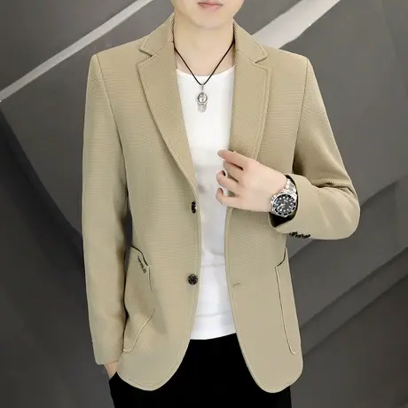 高端时尚西装男士秋季新款潮流韩版休闲二粒扣商务格子小西服外套商品大图