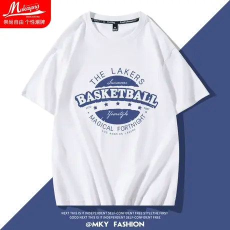 白色短袖男t恤英文字母个性帅气嘻哈百搭上衣宽松夏季学生情侣装商品大图