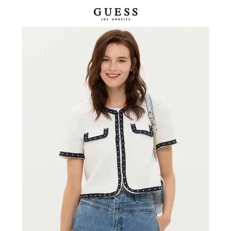GUESS23新女士法式小香风外套撞色钉珠赫本风短款外套-YN2W2878图片