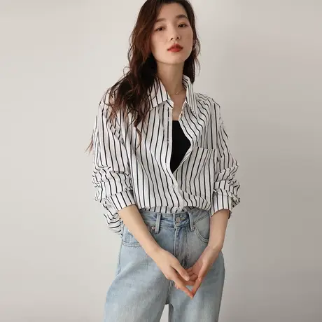 嘉茱莉2023年春季新款条纹衬衫女设计感小众港味chic上衣气质衬衣商品大图