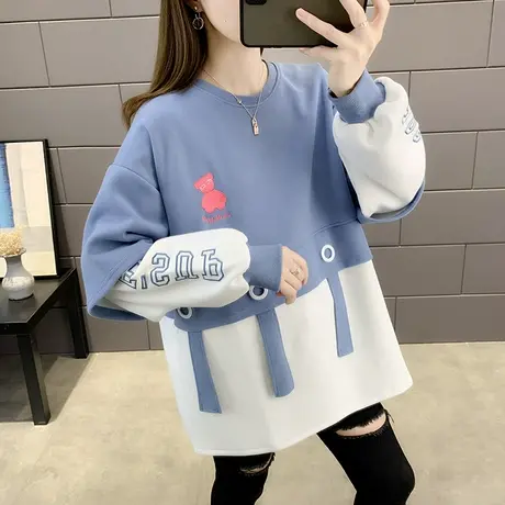 宽松大码卫衣女百搭韩版春秋装2023年新款中长款遮屁股外套上衣商品大图