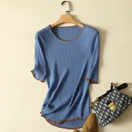 冰丝短袖t恤女2022春夏季新款宽松显瘦针织打底衫百搭ins体恤上衣商品大图