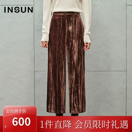 恩裳2023秋装新款时尚压褶定型肌理感定制丝绒裤宽松美拉德阔腿裤图片