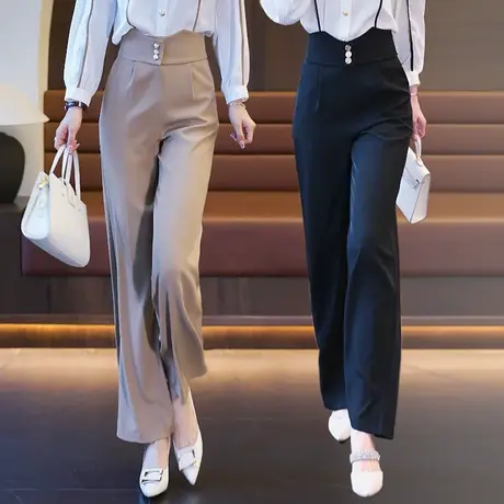 高腰窄版阔腿裤女2023年新款春秋宽松直筒裤设计感时尚拖地休闲裤图片