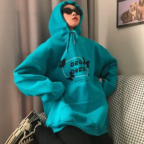 waitmore盐系卫衣女2020秋冬百搭宽松韩版潮ins上衣加绒加厚外套商品大图