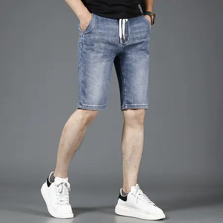 2023新款系绳牛仔短裤男夏季薄款蓝色百搭五分裤修身男士休闲裤子商品大图