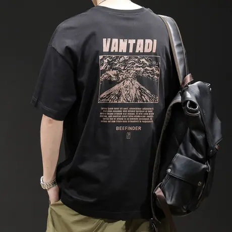 重磅印花短袖t恤男士夏季上衣宽松大码男装潮牌2023新款男款体恤商品大图