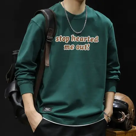 潮牌卫衣男秋冬款假两件圆领男款衣服秋季23新款大码男士长袖T恤商品大图