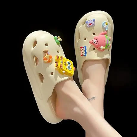 卡通可爱洞洞鞋女夏季2023新款沙滩外穿踩屎感厚底防滑包头凉拖鞋商品大图