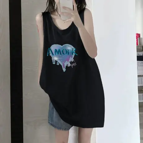 纯棉吊带运动坎肩背心无袖t恤女夏季外穿篮球服宽松港风挂脖上衣图片