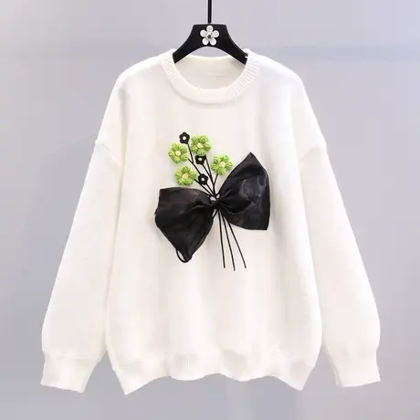 立体蝴蝶结小花毛衣女秋冬2023新款韩版宽松洋气减龄长袖针织上衣图片